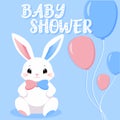 Baby Shower or gender party card. invitation gender party. Cute bunny and balloons
